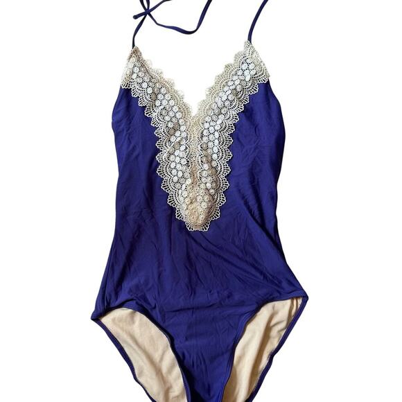 Sea Angel One Piece bathing/Swim suit, size XS, blue with lace trim - Picture 1 of 5